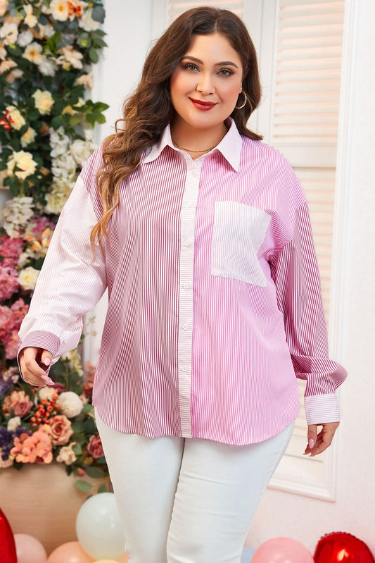 Plus size pink striped shirt