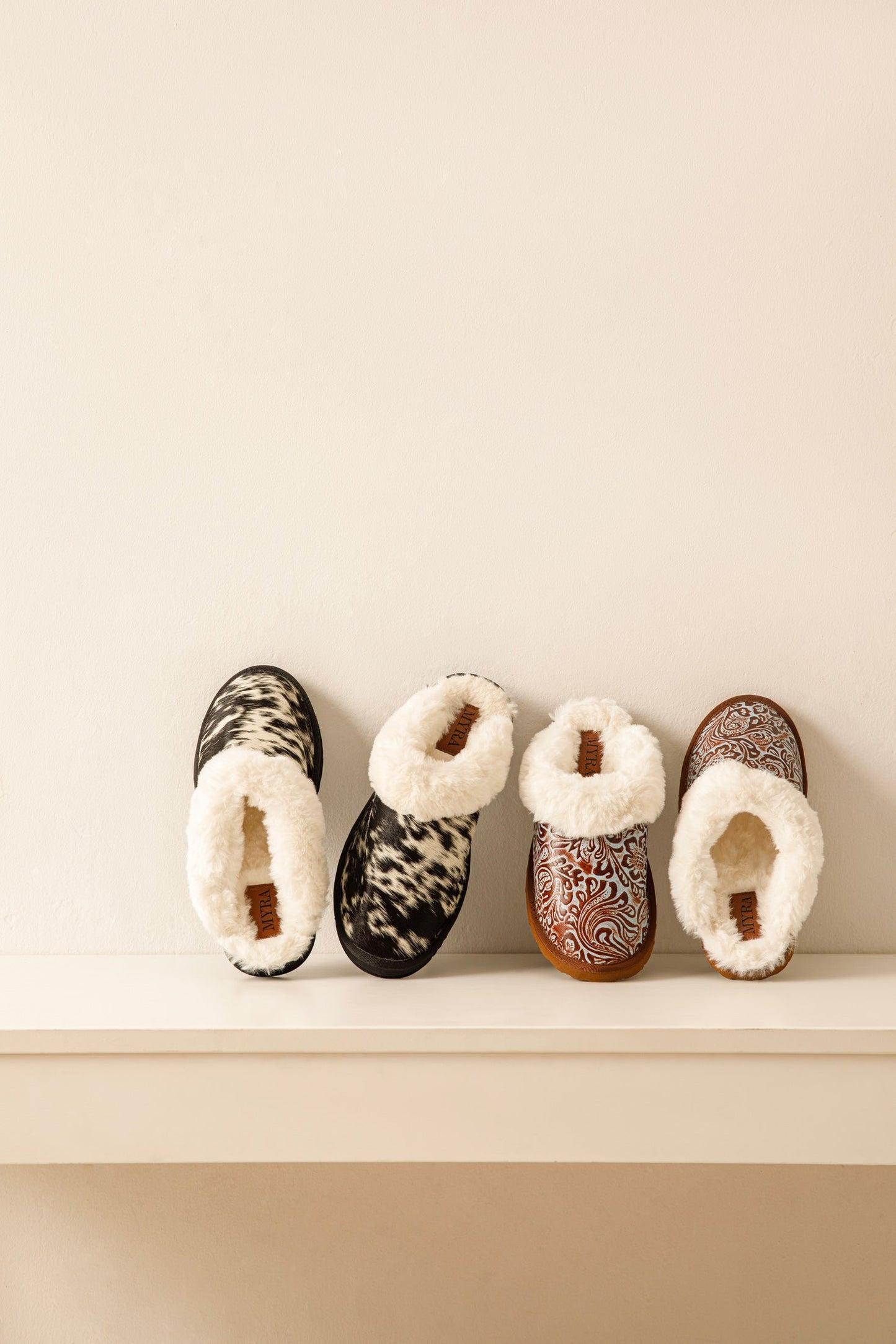 Myra Alamosa Shadow Fur-Lined Hairon Leather Slippers for Women â€“ Winter Indoor Comfort, Soft Sole, Western Style