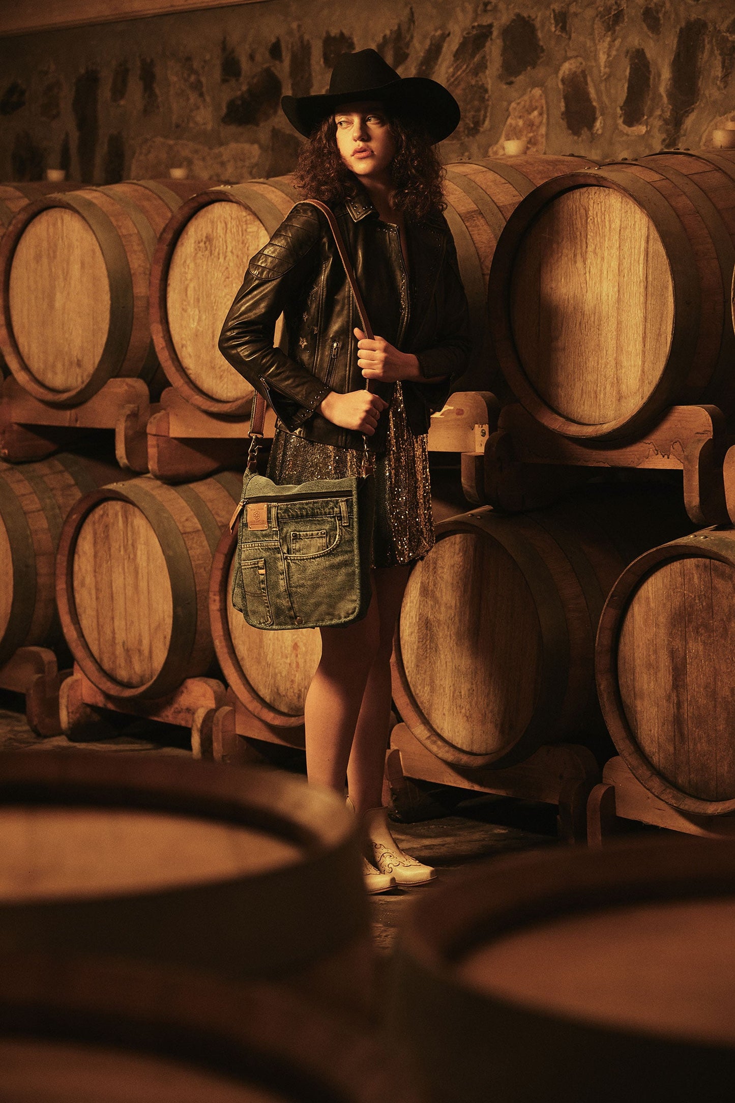 Myra Ashley Adventure Crossbody Bag â€“ Upcycled Denim with Leather Accents