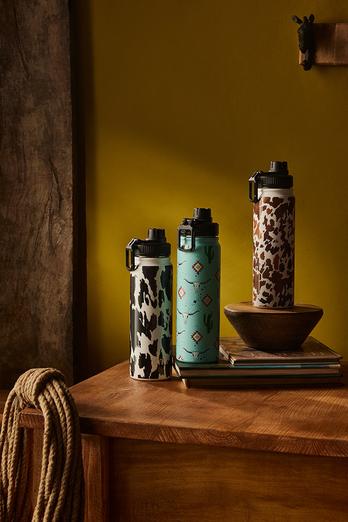 Moo & Bloom Stainless Steel Water Bottle in Brown Leopard Print