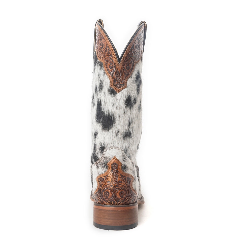 Mesa Cloud Handtooled Leather Boots in Black & White
