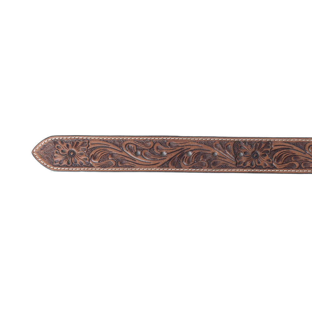 Lariat Rose Leather Belt in Chestnut Brown