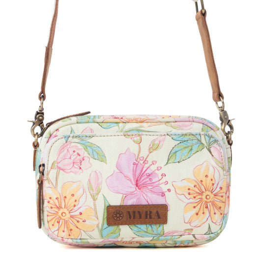 Myra Meadow Song Cotton & Leather Crossbody Bag in Lemon Blossom