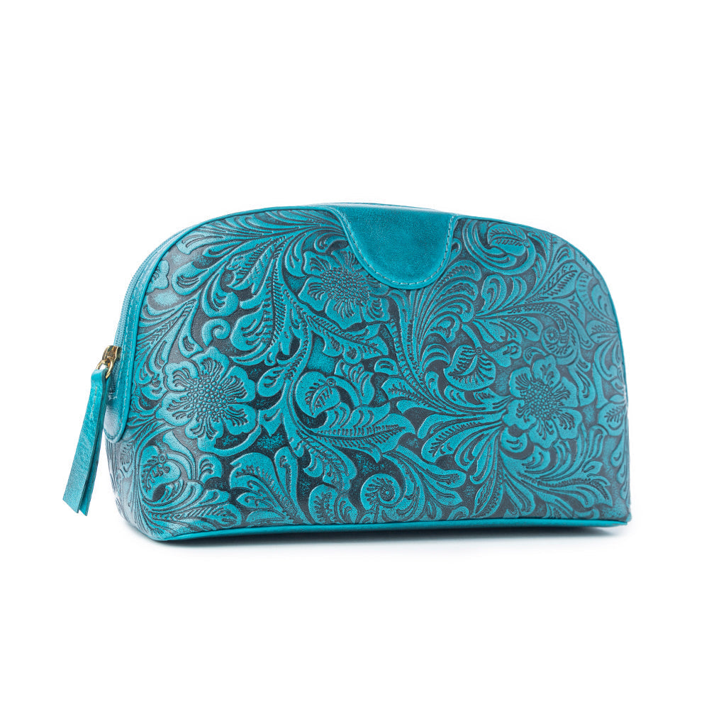 Myra Helena Bloom Embossed Leather Multi-pouch in Sierra Blue