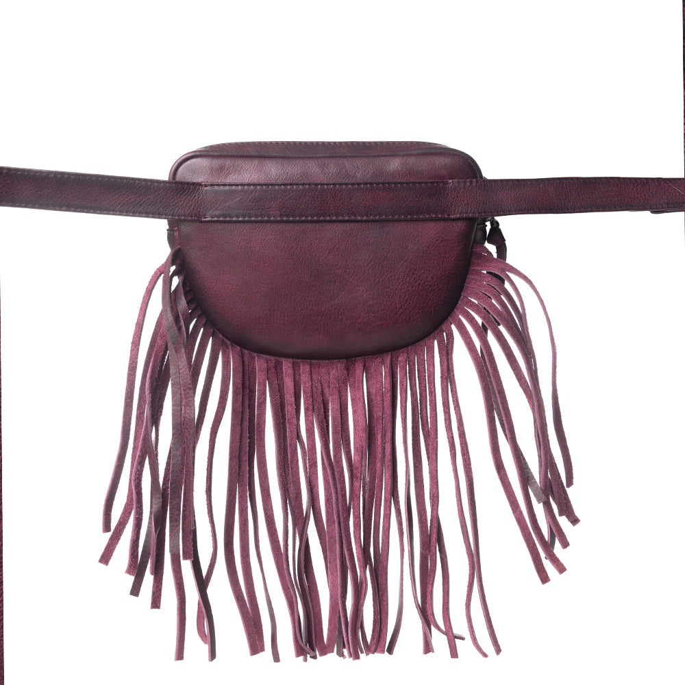 Myra Zidana Stormy Trails Fringed Veg Tanned Leather Bag in Raven Dusk