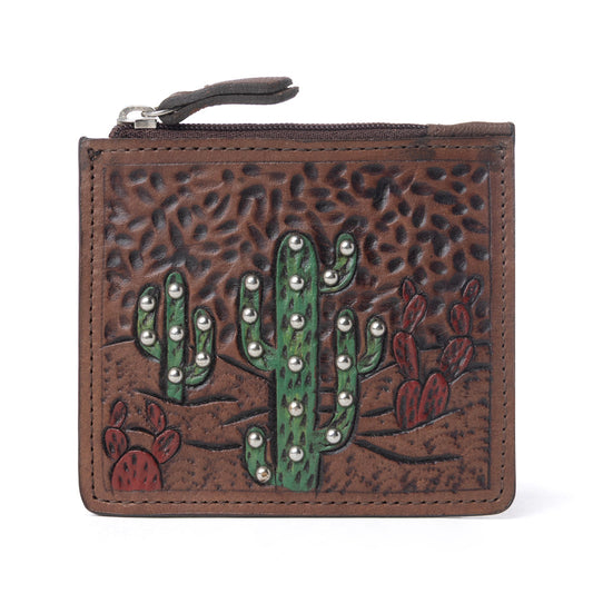 Myra Briar Creek Handtooled Leather Credit Card Holder in Sage Tan