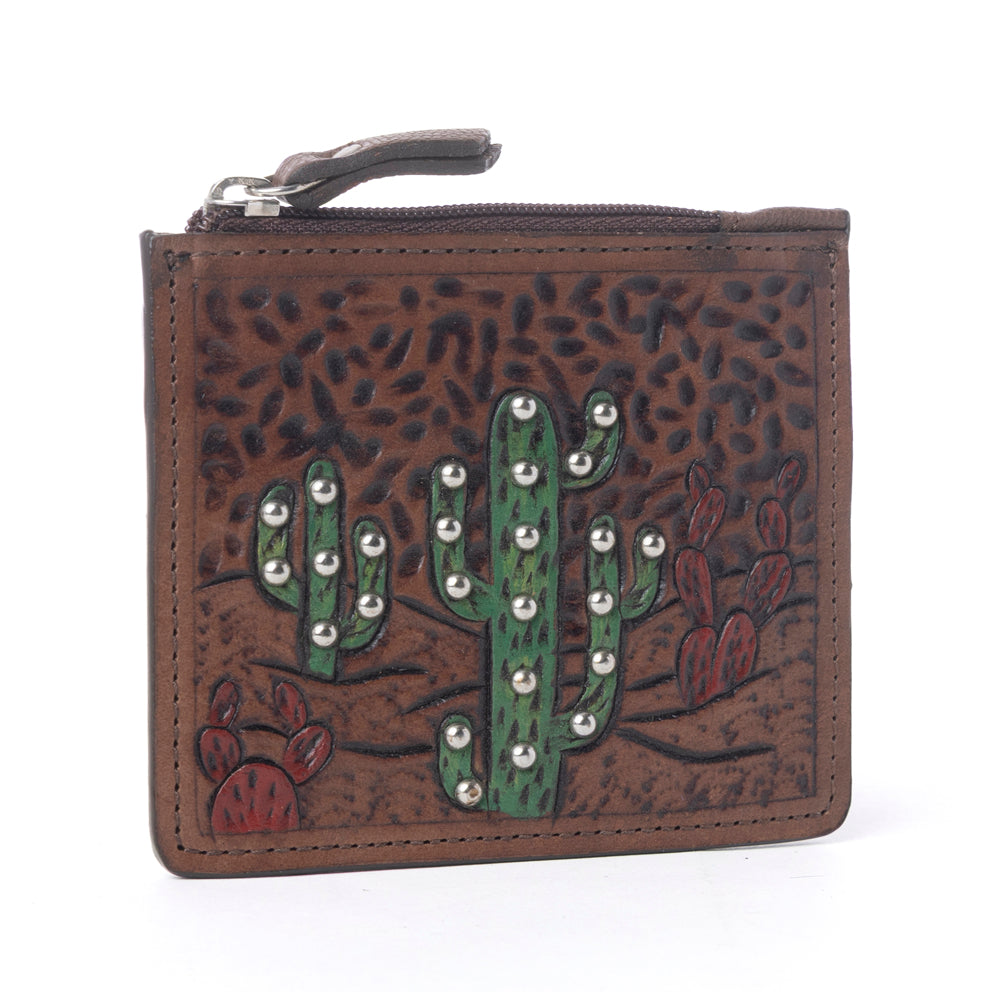 Myra Briar Creek Handtooled Leather Credit Card Holder in Sage Tan