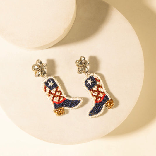 Myra Freedom Trail Boot Earrings in Rodeo White