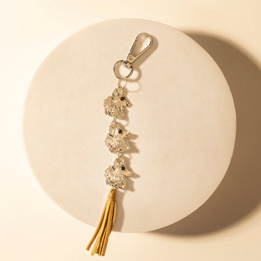 Myra Rangefeather Fringe Keychain in Saddle Tan