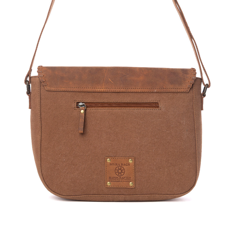 Myra Honey Field Hairon Leather Messenger Bag in Sable Mist