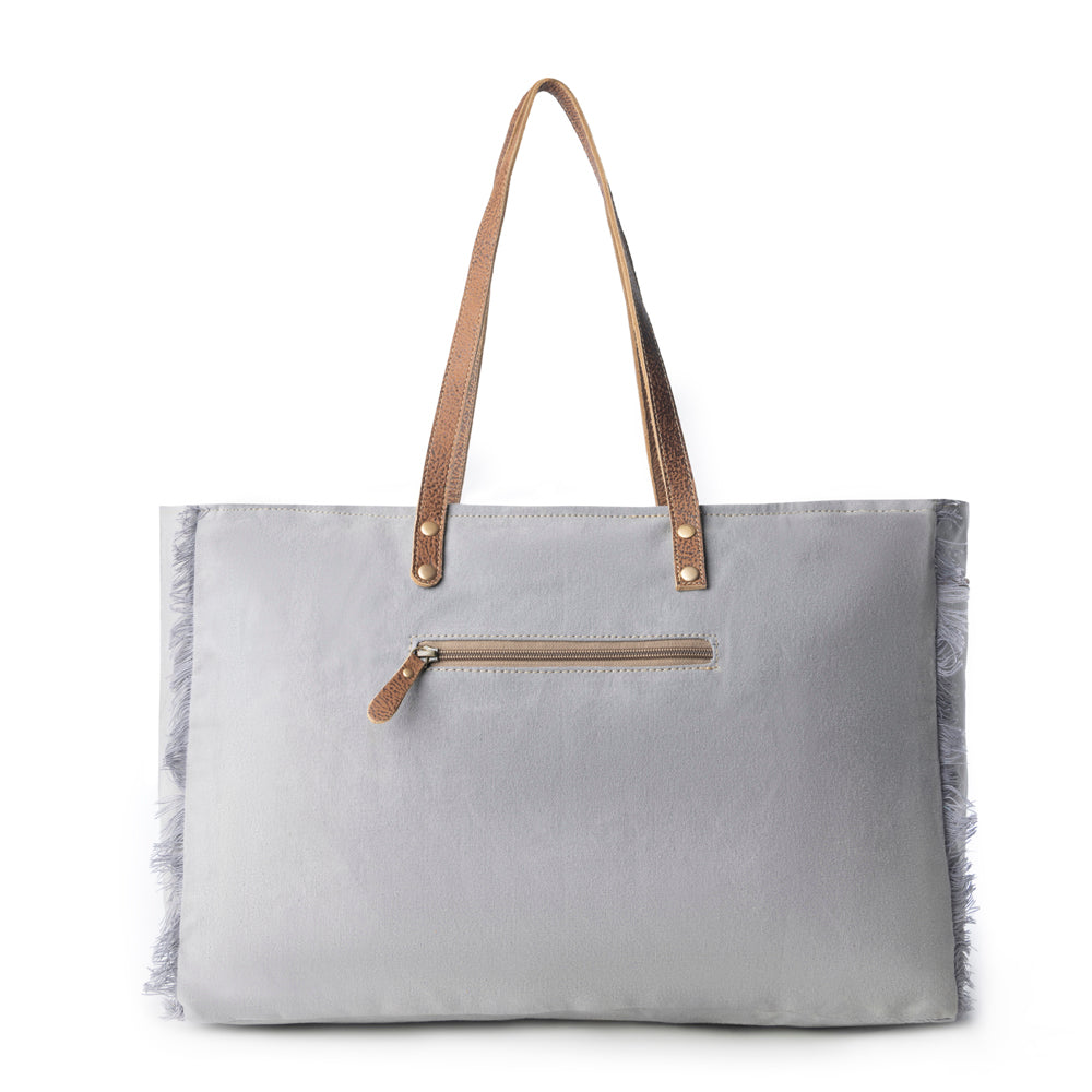 Myra Wild Compass Weekender Bag for Women in sage with vintage print detail