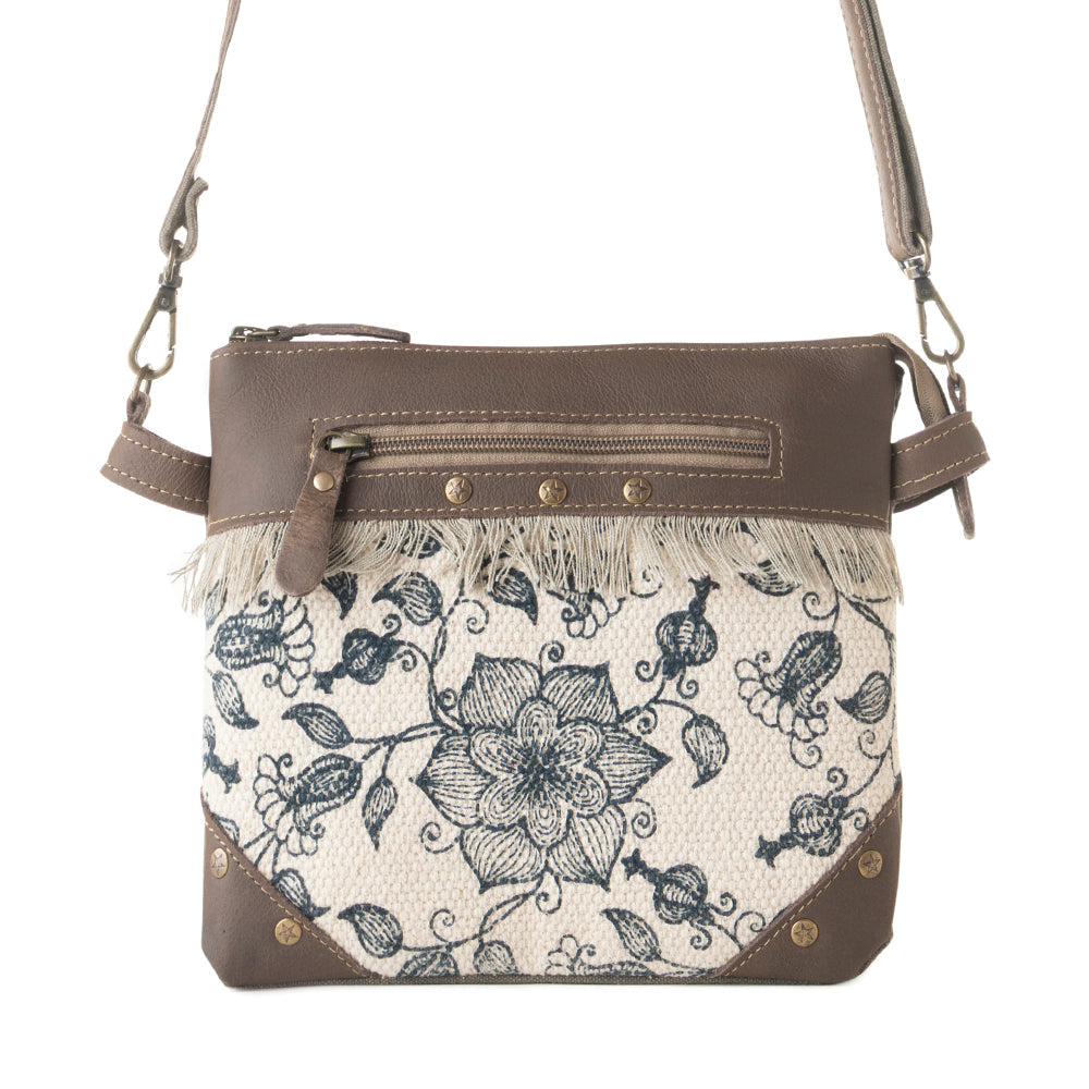 Myra Inkwild Vintage Crossbody Bag for Women in ivory with fringe detail