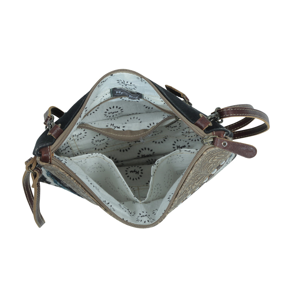 Myra Tincture Embossed Leather Crossbody Bag for Women â€“ Aztec Pattern, Adjustable Strap for Rodeo Style