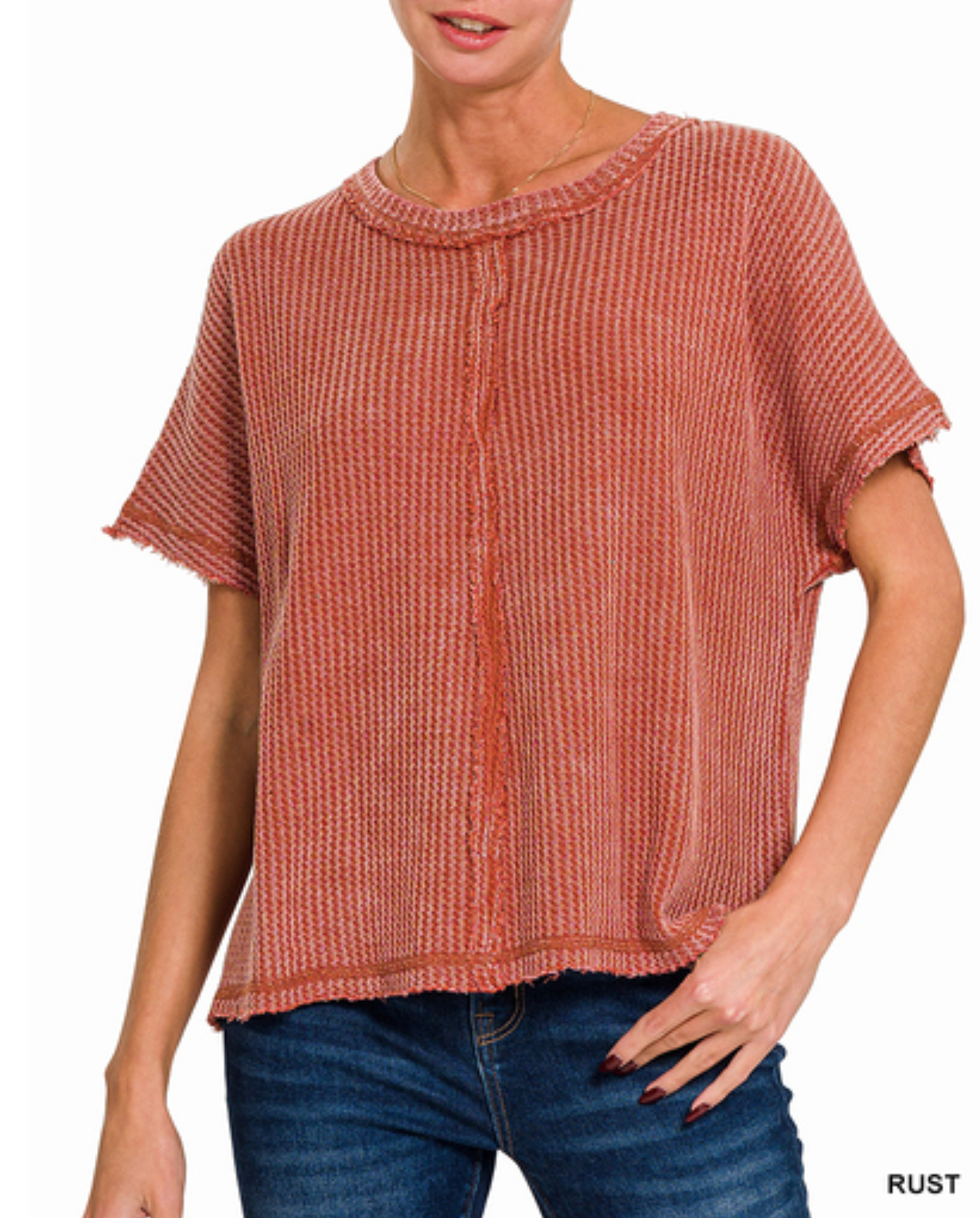 Rust - Washed Waffle Short Sleeve Top