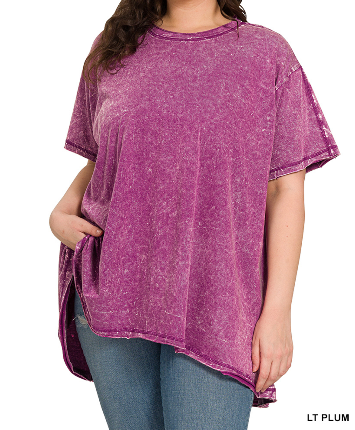 Lite Plum - Plus Size - Crinkle Washed Oversized Top