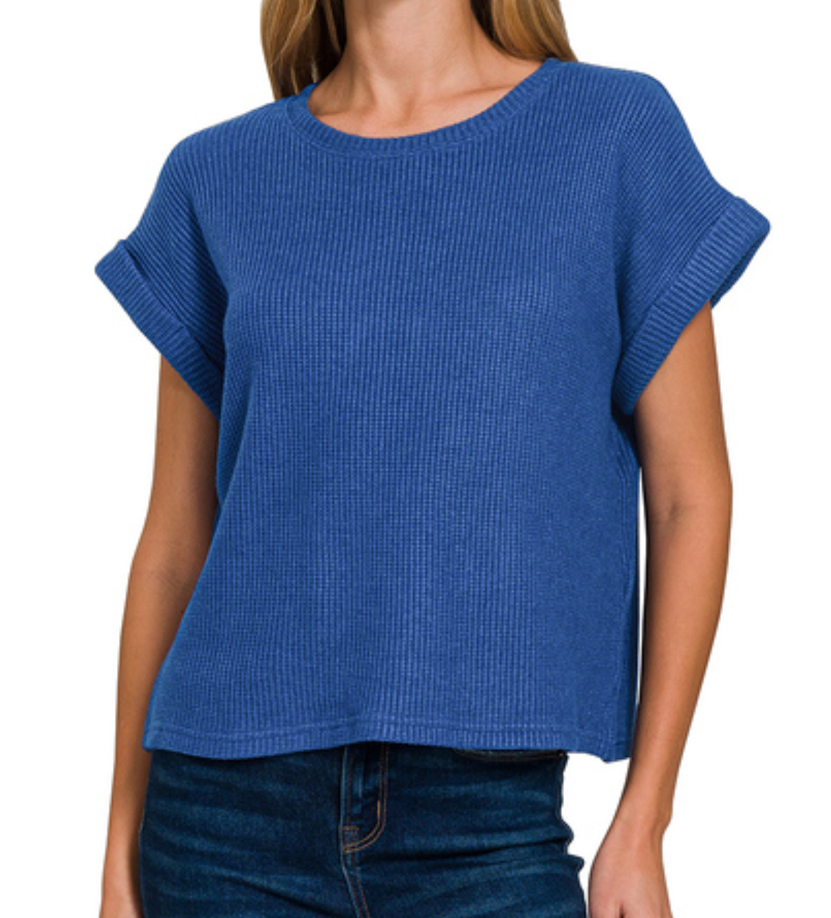 Lite Navy - Short Sleeve Crew Neck Sweater