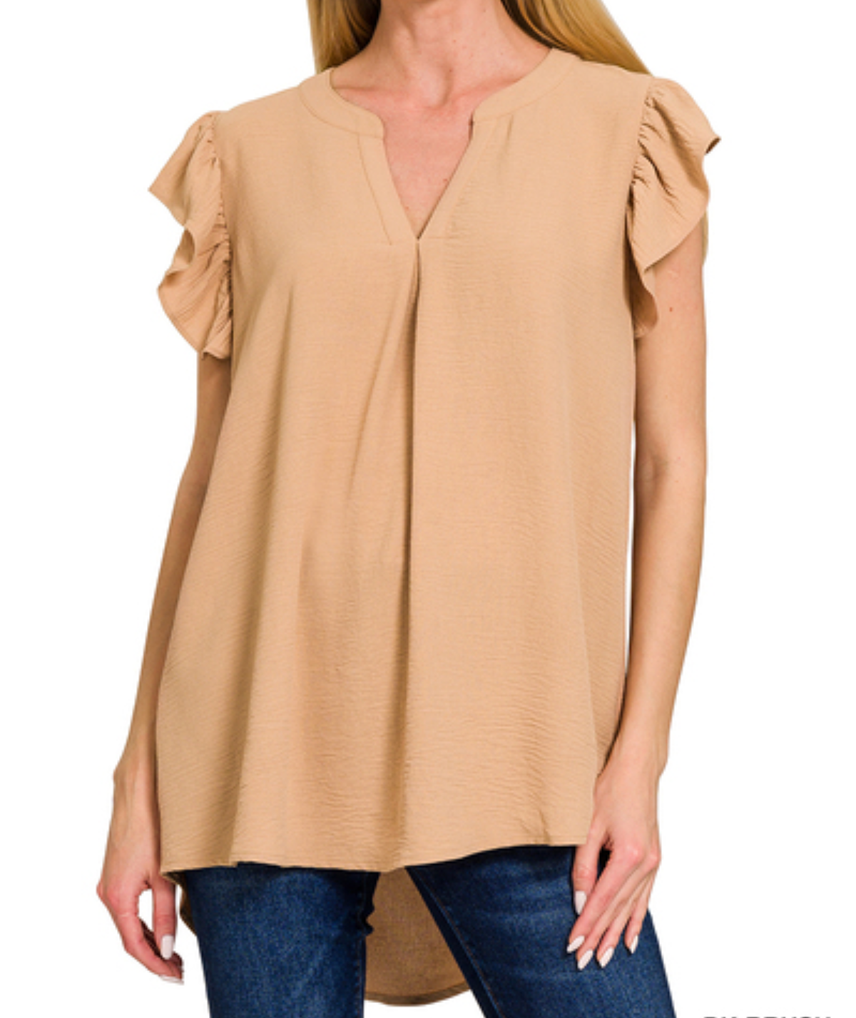 Dark Brush - Ruffled Sleeve High Low Top