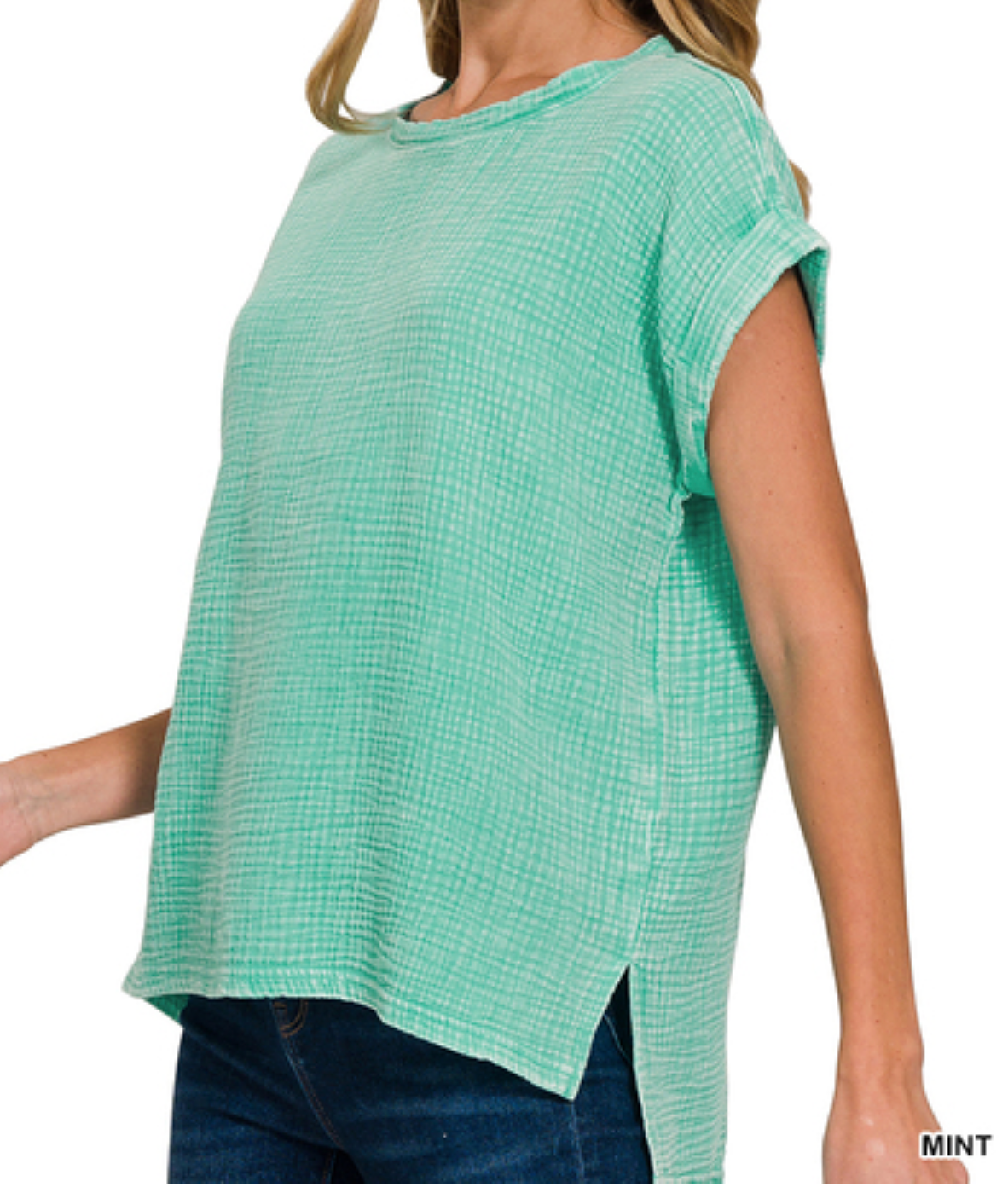 Mint - Gauze Acid washed Short Sleeve Top