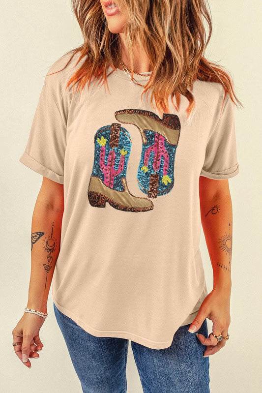 Sequin embellished short sleeve tee