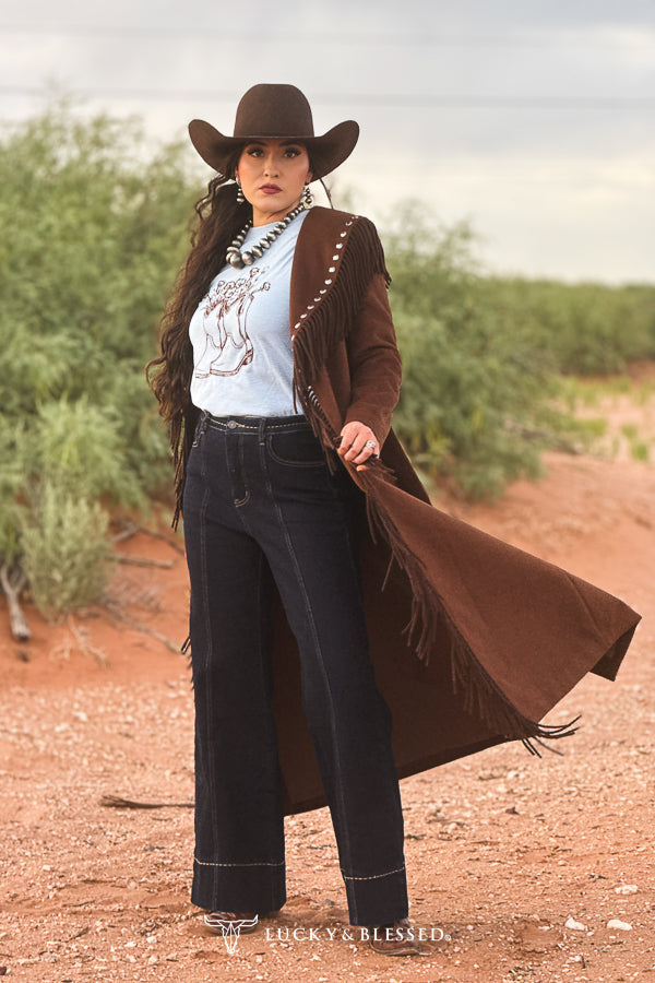 Lucky & Blessed light blue western embroidered top alternate view