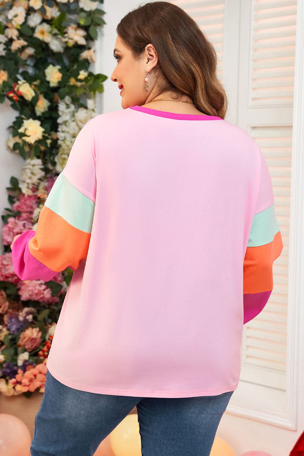 Trendy pink plus size long sleeve top
