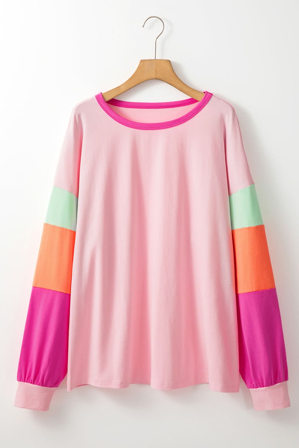Trendy pink plus size long sleeve top
