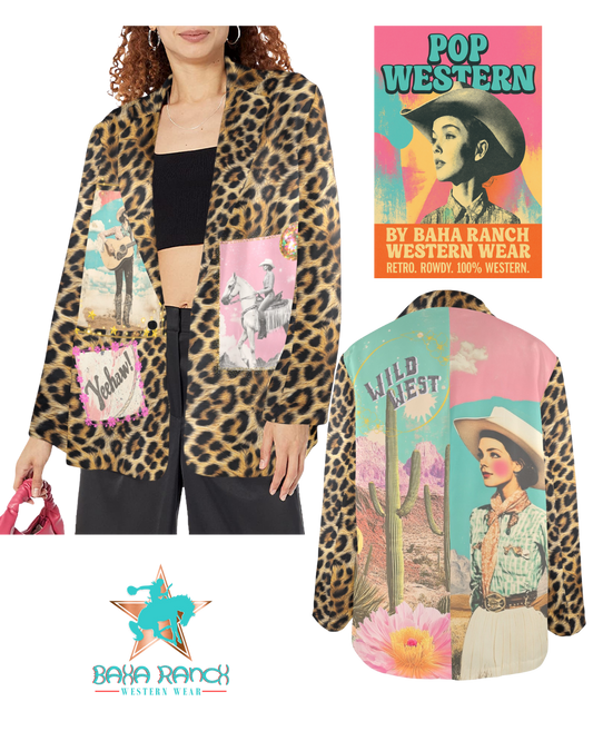 Baha Ranch Retro Pop Western Wild West Leopard Blazer