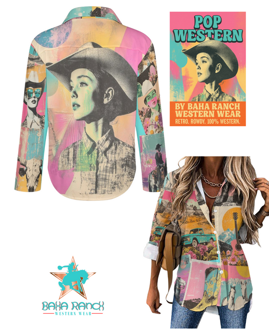 Baha Ranch Dreamgirl Retro Pop Western Vintage Button Up Shirt