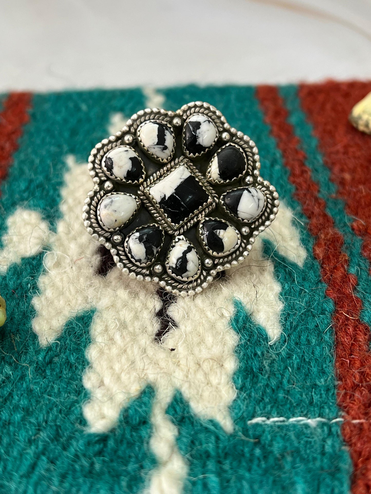 Handmade Sterling Silver White Buffalo Adjustable Ring with Signed Nizhoni