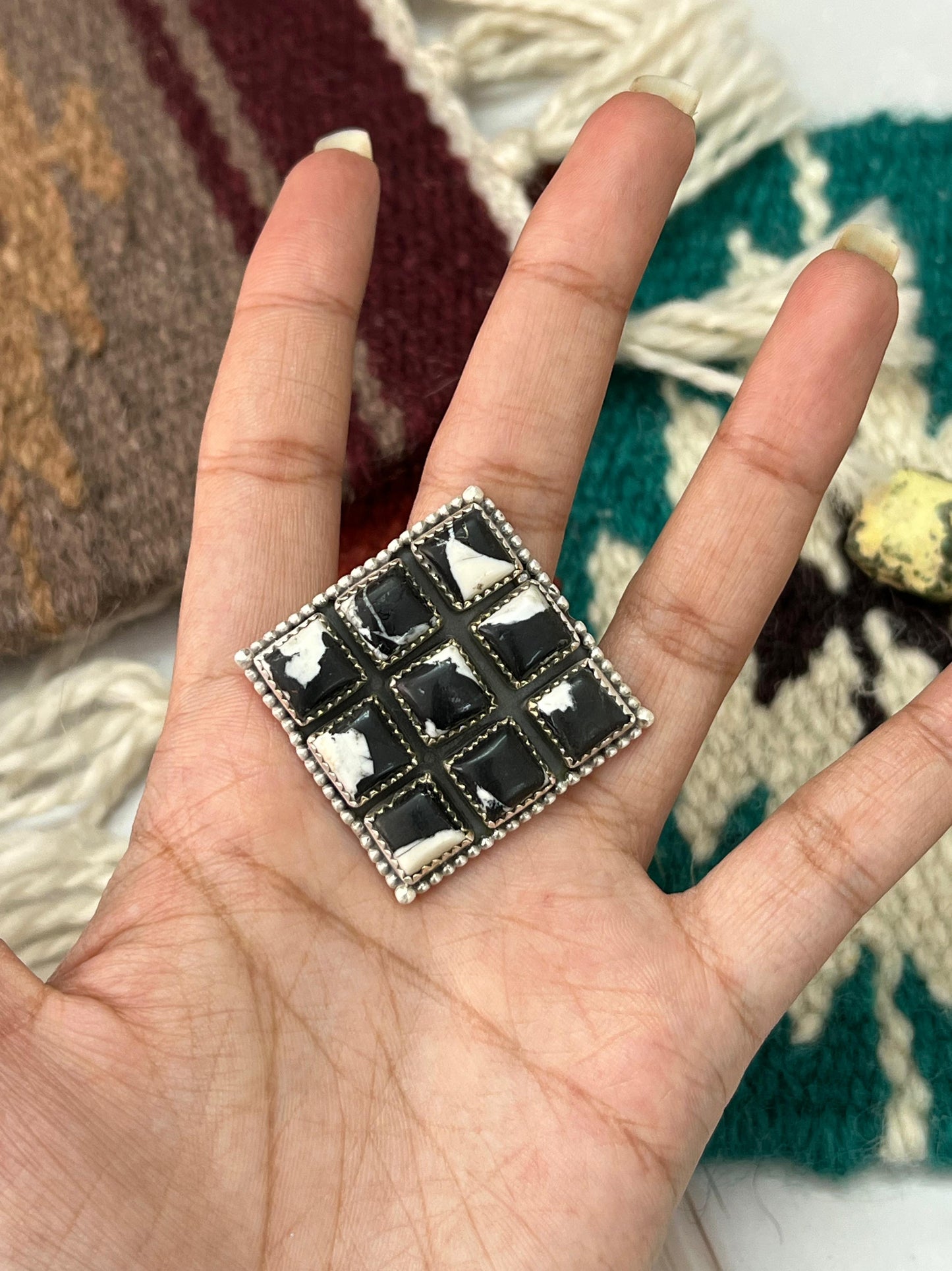 Handmade Sterling Silver White Buffalo Adjustable Ring with Signed Nizhoni