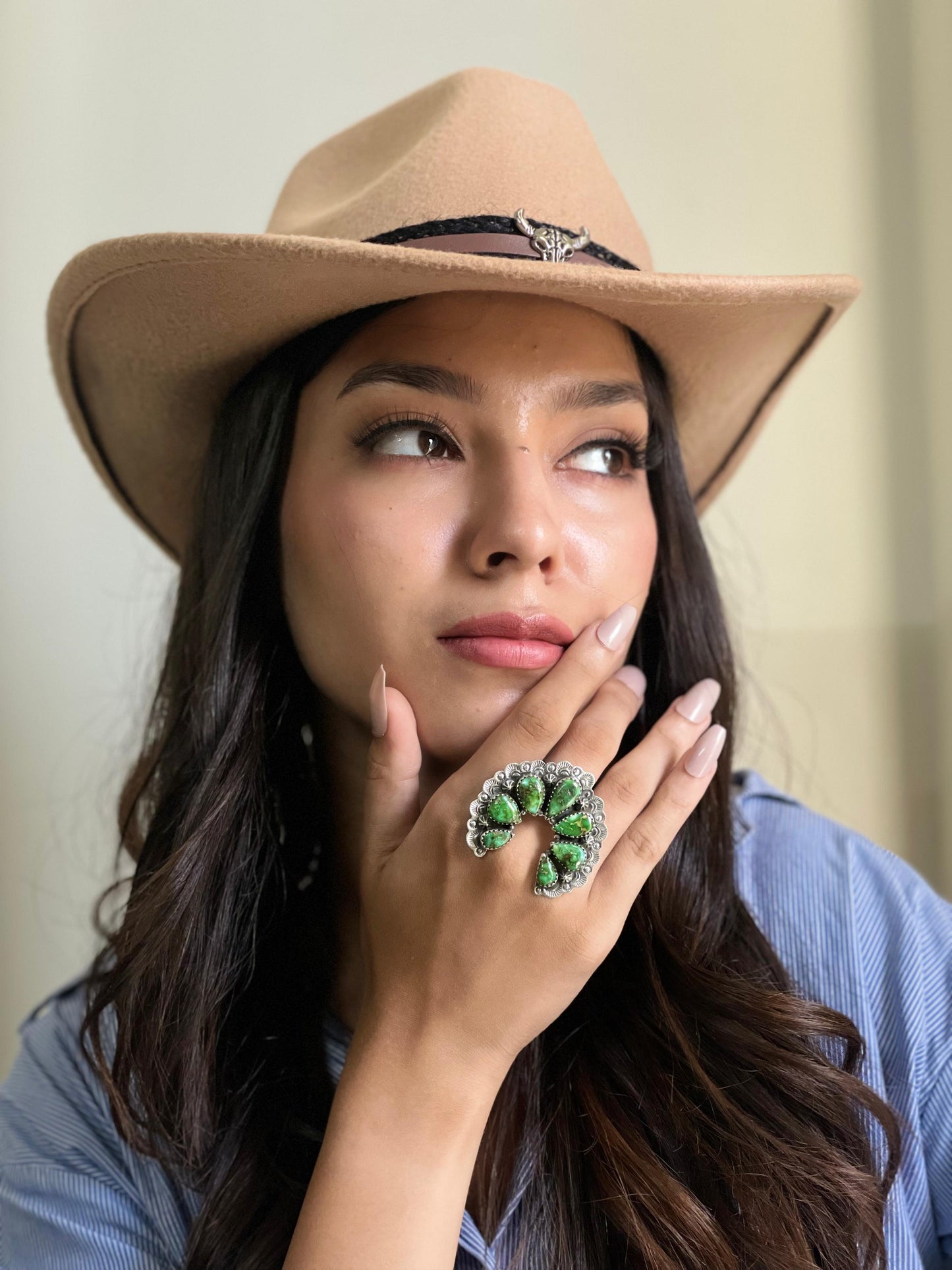 Handmade Sterling Silver Sonoran Mountain Turquoise Naja Adjustable Ring with Signed Nizhoni (6)