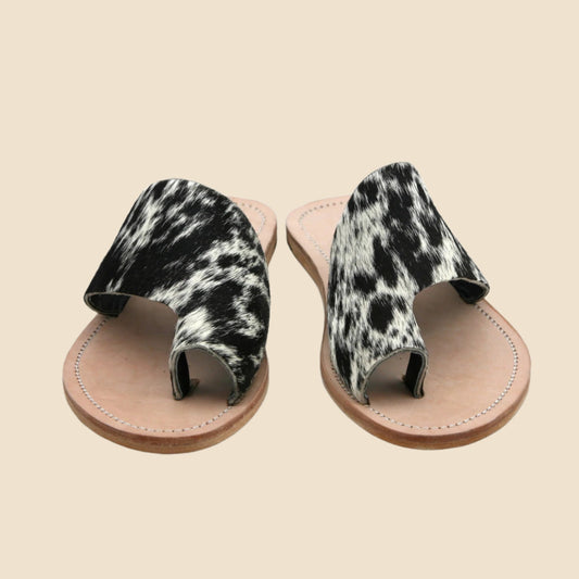 Agave Sky Tanya Cowhide Slide in Salt and Pepper