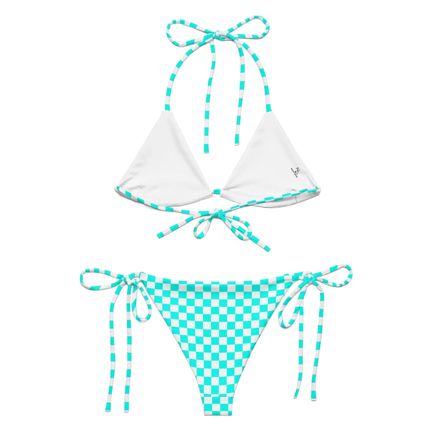 Turquoise Checkered 2 Piece String Bikini
