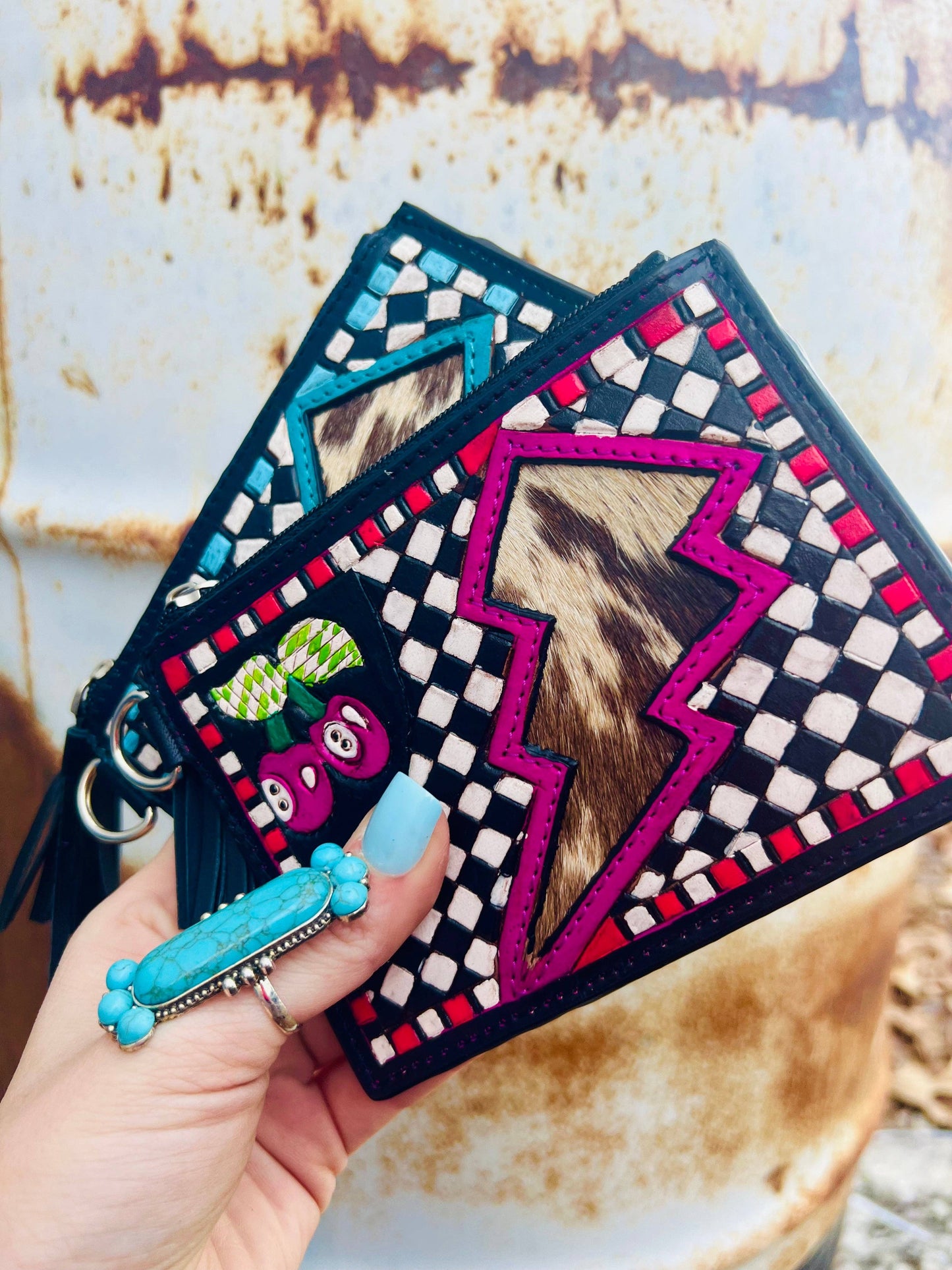 Pink Electric Rodeo Checkers Mini Wallet