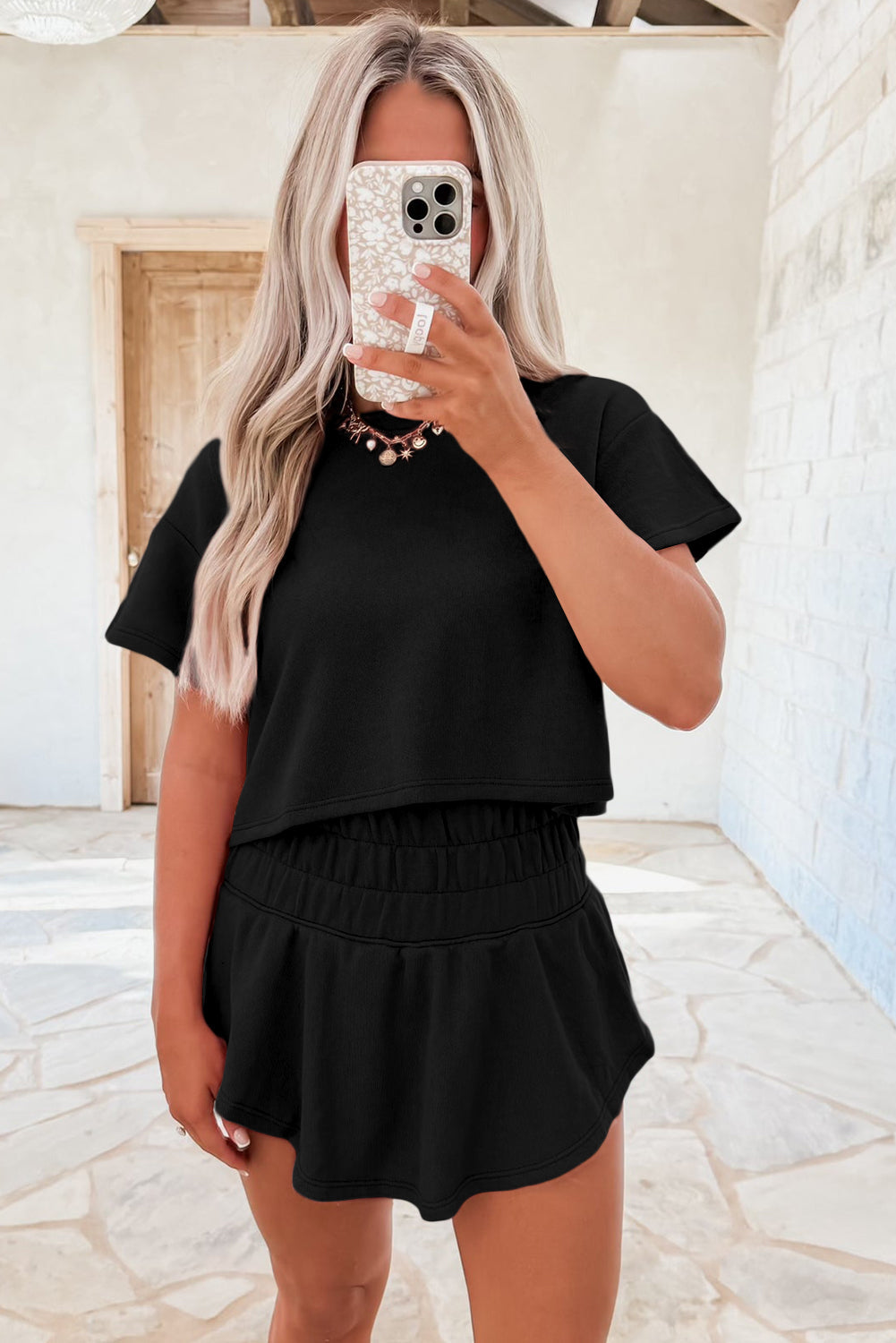 Luxury Cropped Tee and Ruffle High Waist Skort Set