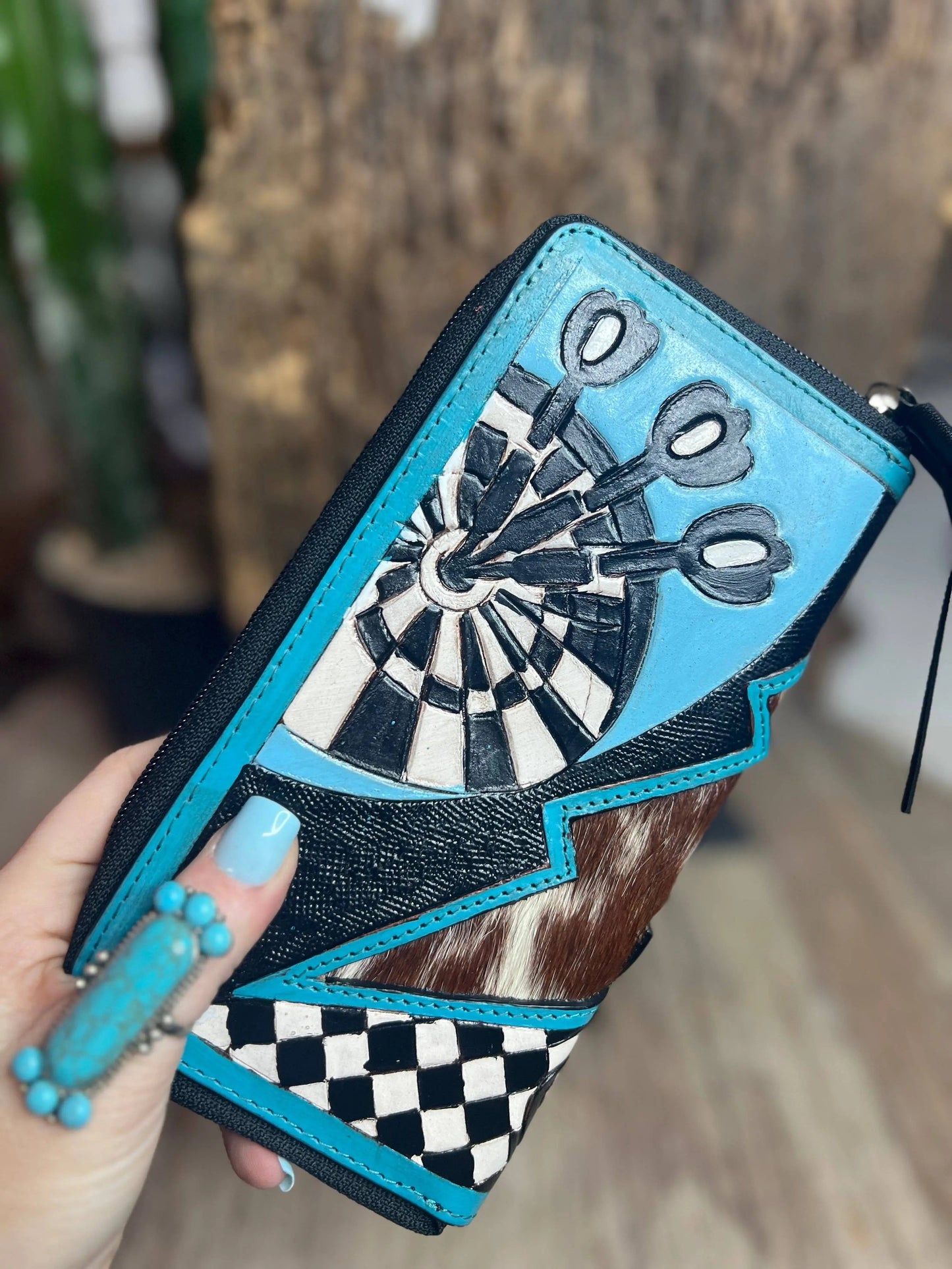 Turquoise Rocker Electric Rodeo Large Zippered Wallet