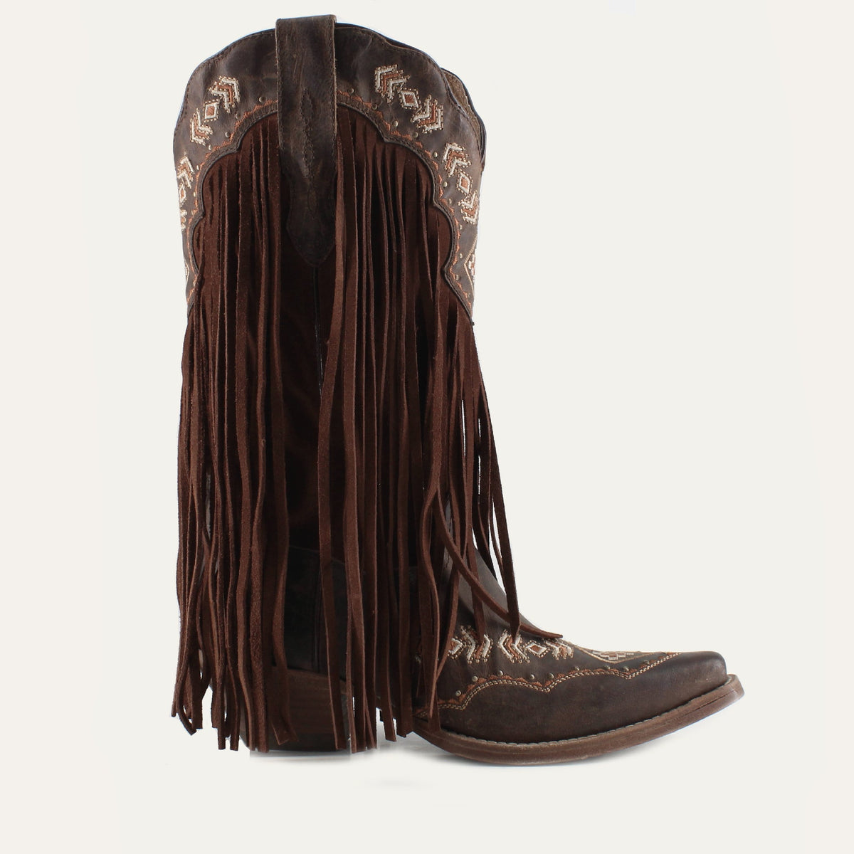 Buck & Brana Franny Honey fringe leather cowgirl boots