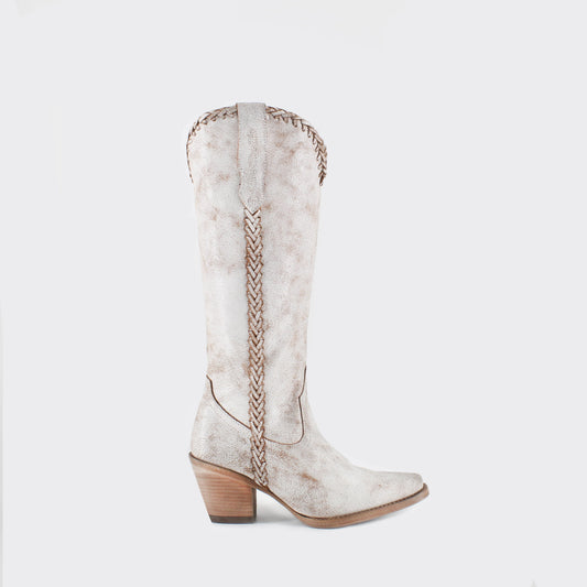 Buck & Brana Kenia White leather Western boots