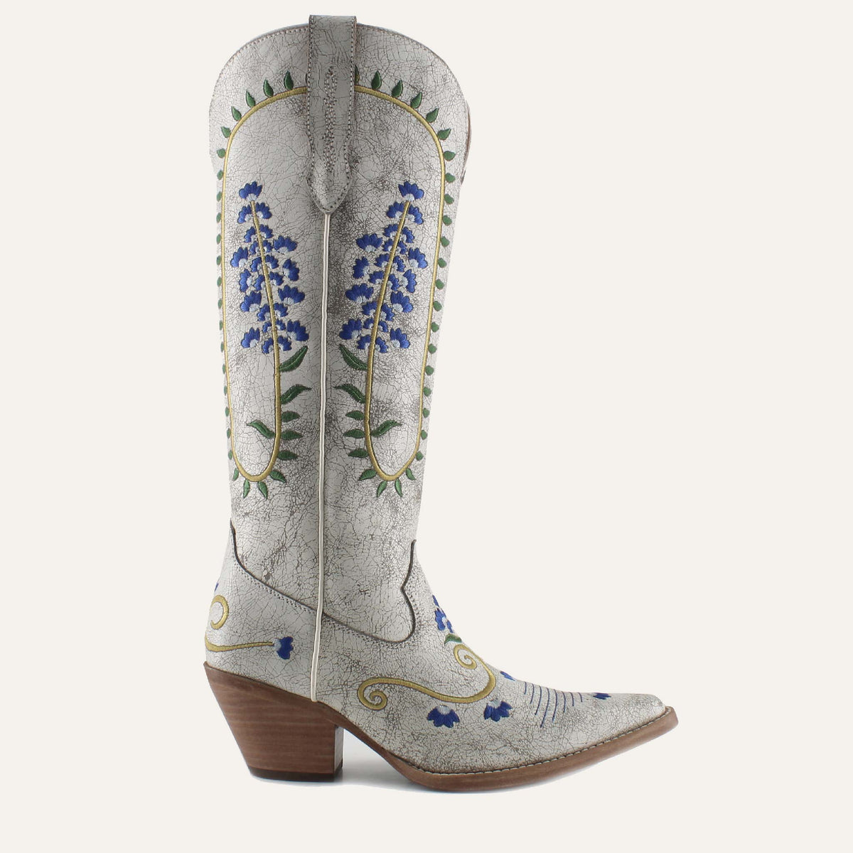Buck & Brana Sophia White bluebonnet embroidered leather boots