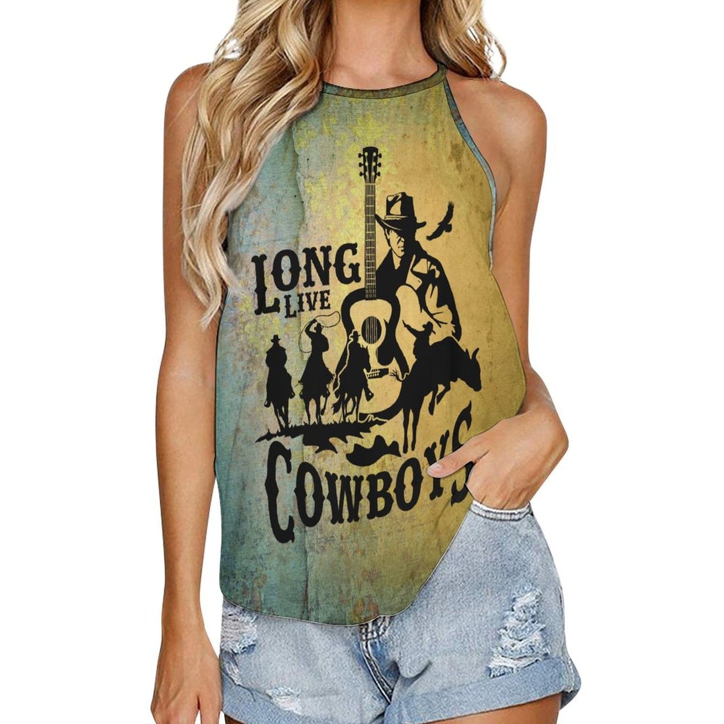 Cowboys Print Women's Western Tank Top