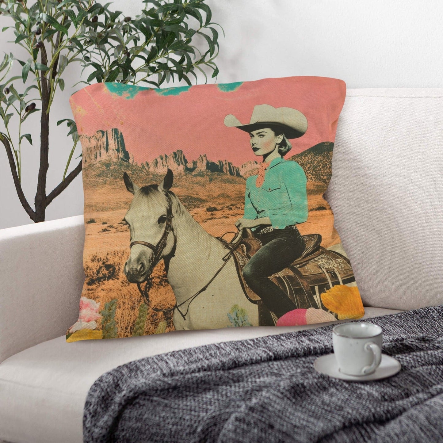 Baha Ranch Retro Pop Western Ride Cowgirl Pillow Case Made in America