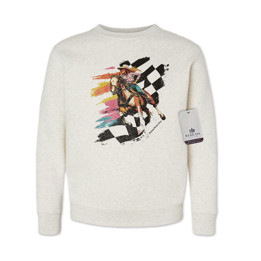 Checkered Flag Neon Cowgirl - Youth Girls Western Sweatshirt