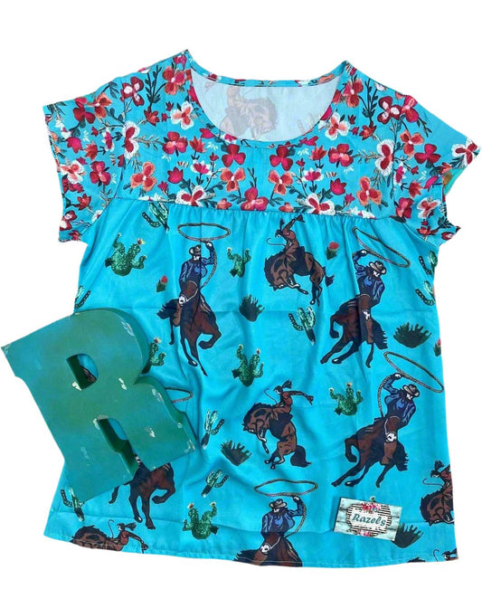 Cowgirl Blouse – Western Woman Turquoise and Floral Top
