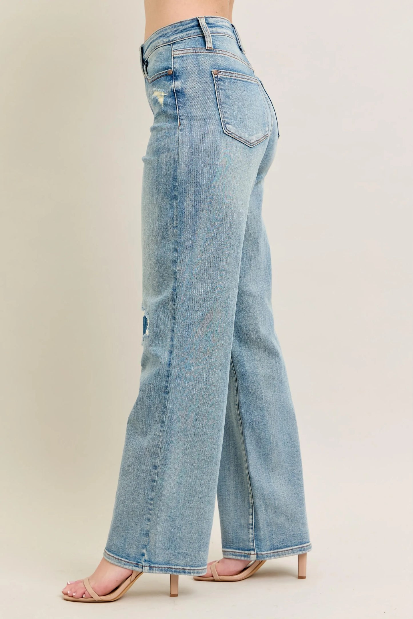 Judy Blue Plus Size High Rise Destroyed Knee Patch Straight Jeans