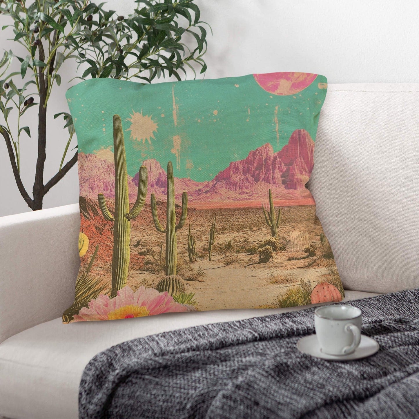 Baha Ranch Retro Pop Western Purple Mountain Desert Pillow Case Made in America
