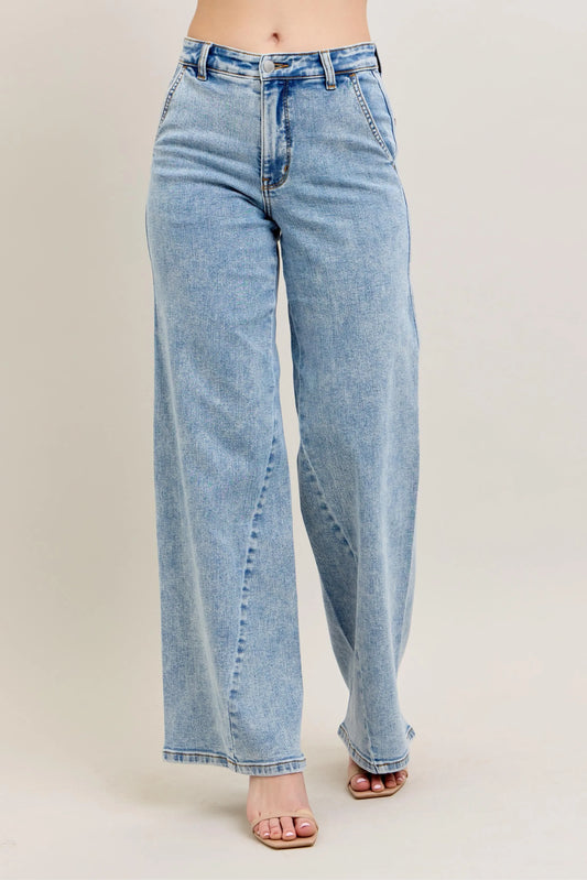 Judy Blue Plus Size High Waist Wide Leg Jeans with Skewed Inseam