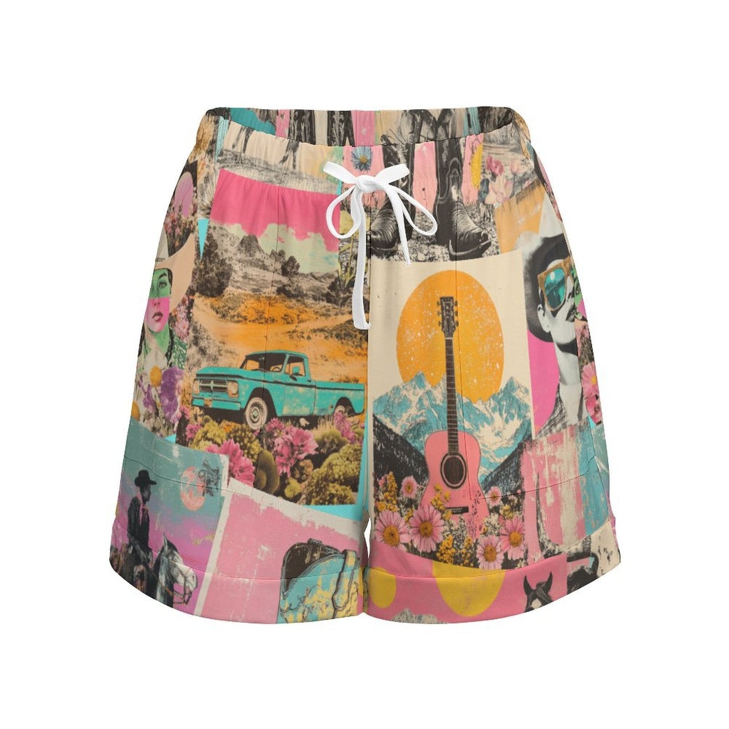 Baha Ranch Retro Pop Western Vintage Drawstring Shorts