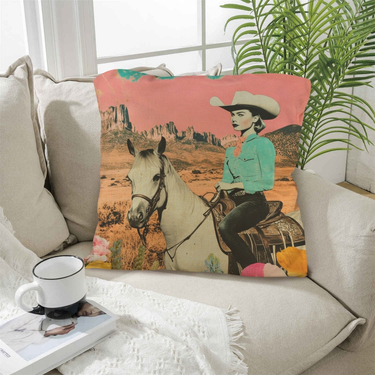 Baha Ranch Retro Pop Western Ride Cowgirl Pillow Case Made in America