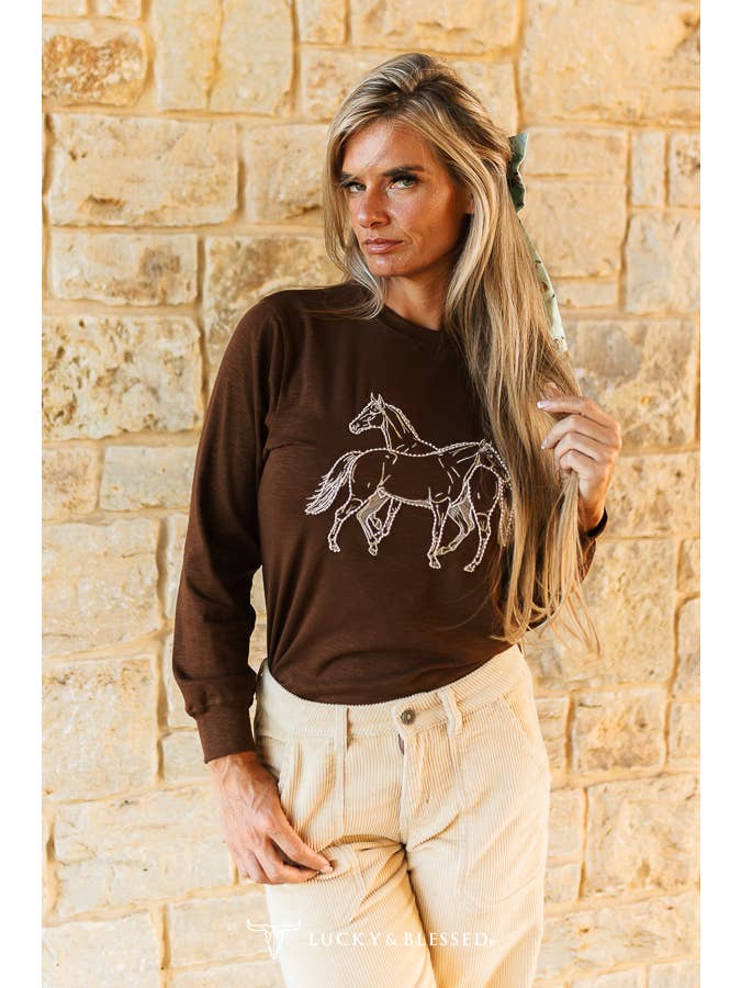 Lucky & Blessed Duo Horse top alternate front view