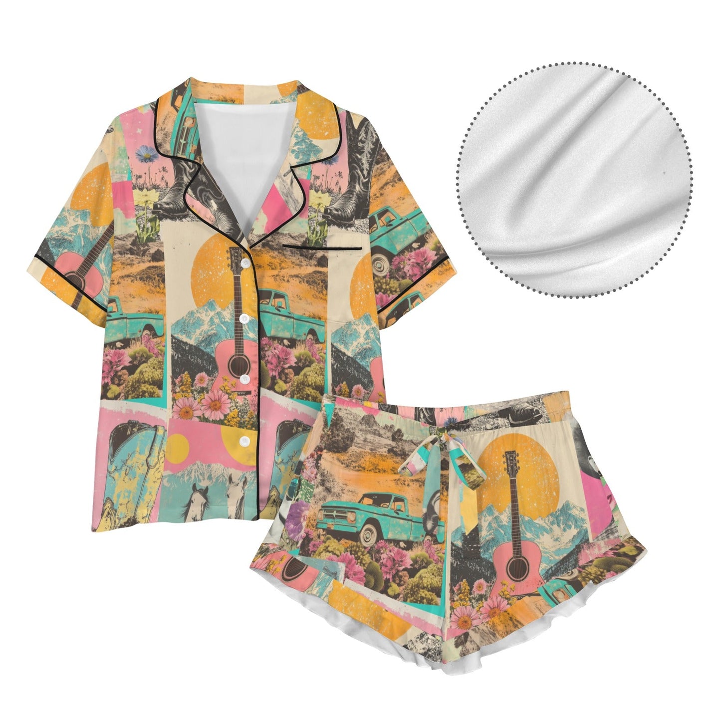 Baha Ranch Retro Pop Western Satin Pajama Set